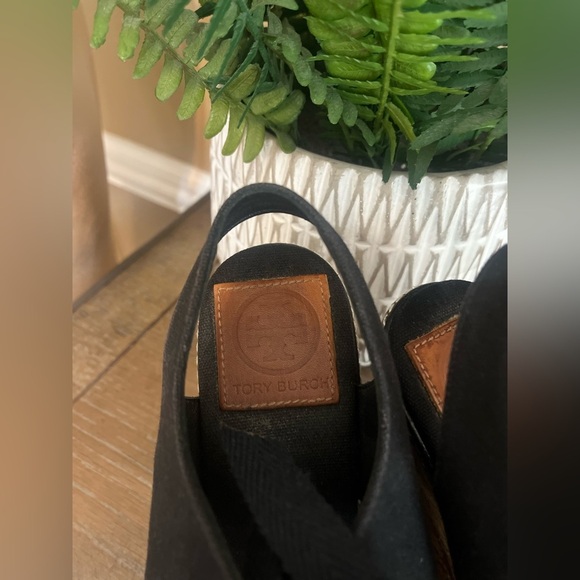 TORY BURCH Black Lace Up Canvas Espadrille Wedges Sandals Size 5 - Picture 8 of 16